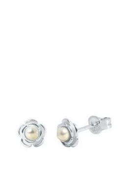 The Love Silver Collection Sim Pearl Flower Studs