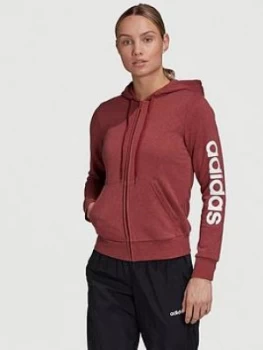 adidas Essentials Linear Full Zip Hoodie, Red/White, Size XL, Women