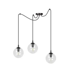 Gigi Black Glass Globe Cluster Pendant Ceiling Light with Clear Glass Shades, 3x E14