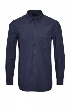 Mens French Connection Garment Dyed Polin Collared Shirt Dark Blue