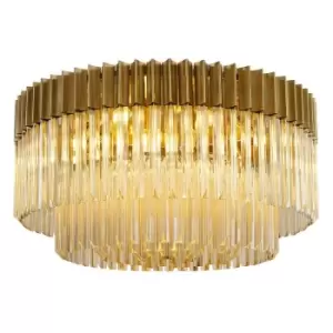 Luminosa Lighting - Luminosa Poland Ceiling Lamp Round 12 Light E14, Brass, Cognac Sculpted Glass, Item Weight: 28.4kg