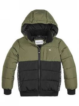 Calvin Klein Jeans Boys Colourblock Padded Jacket - Green/black, Green/Black, Size Age: 12 Years