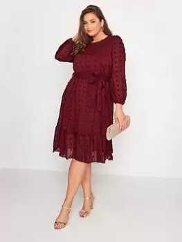 Yours Puff Dobby Dress - Red, Size 24, Women