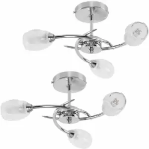 Minisun - 2 x Chrome 3 Way Ceiling Lights With Frosted Glass Shades