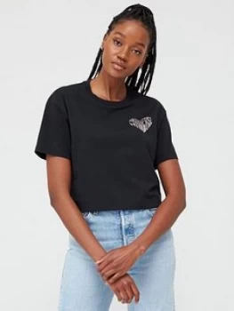 Converse Left Chest Heart Cropped Tee - Black, Size L, Women