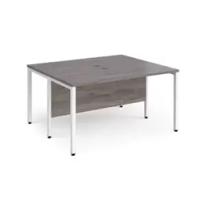 Maestro 25 back to back straight desks 1400mm x 1200mm - white bench leg frame and grey oak top