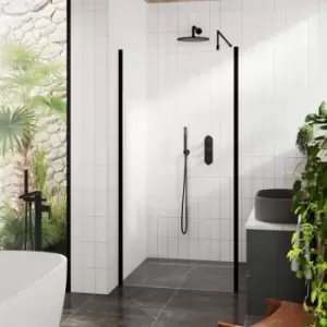 Hudson Reed - Outer Framed Matt Black Wetroom Screen with Support Bar 800mm w x 1950mm h - 8mm Glass