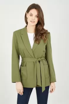 Khaki Tie Waist Wrap Blazer