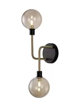 Wall Lamp, 2 Light G9, Matt Black, Antique Brass, Cognac Glass