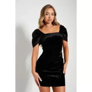 I Saw It First Velvet Structured Shoulder Corset Mini Dress - Black