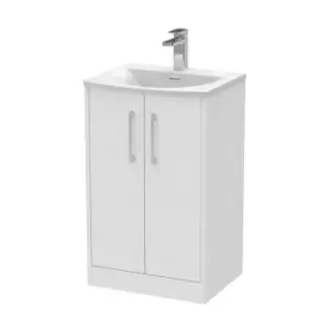 Hudson Reed Juno 500mm Floor Standing 2 Door Vanity & Curved Basin - White Ash