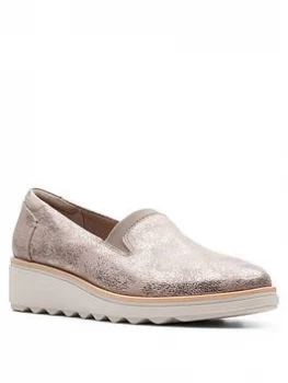 Clarks Womens Sharon Dolly Wedged Loafers - Pewter - UK 6