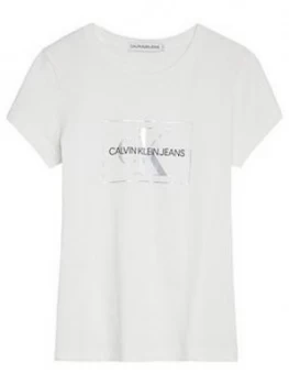 Calvin Klein Jeans Girls Small Monogram Box T-Shirt, White, Size Age: 10 Years, Women