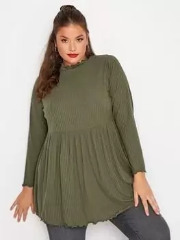 Yours Rib Peplum Lettuce Edge Khaki, Green, Size 30-32, Women