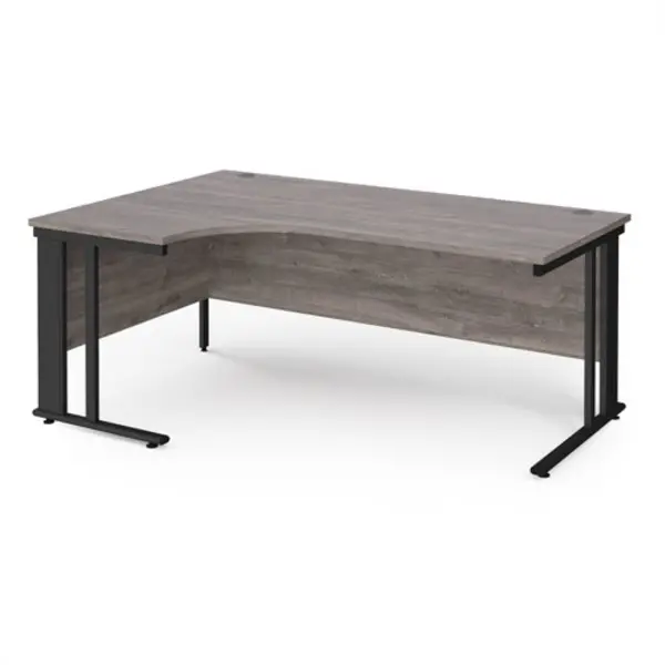 Maestro 25 left hand ergonomic desk 1800mm wide - Black cable managed leg frame, grey oak top