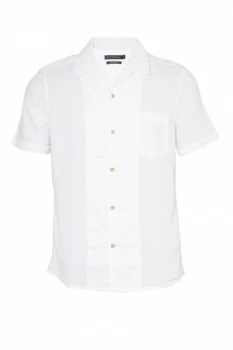 Mens French Connection Overdye Textured Dobby Short Sleeve Shirt White