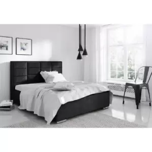 Bulia Upholstered Beds - Plush Velvet, Double Size Frame, Black - Black