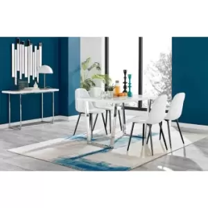 Furniture Box Kylo White High Gloss Dining Table and 4 White Corona Black Leg Chairs