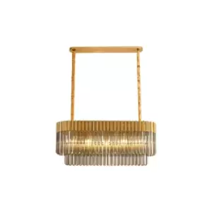 Poland Ceiling Pendant Rectangle 5 Light E14, Brass, Smoke Sculpted Glass, Item Weight: 21.2kg