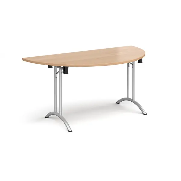 Semi Circular Folding Meeting Table with Silver Curved Legs - 1600mm - Beech