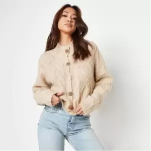 Missguided Petite High Neck Cable Knit Cropped Cardigan - Neutral