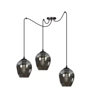 Level Black Glass Dome Cluster Pendant Ceiling Light with Graphite Glass Shades, 3x E27