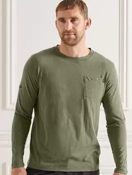 Superdry Studios Slub L/s Pocket Top, Green Size XL Men