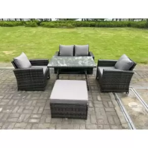 Fimous 4 Seater Outdoor Dark Grey Rattan Lounge Complete Sofa Set with Regular Dining Table and Big Footstool