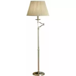 Loops - Luxury Moving Swing Arm Feature Floor Lamp Polished Nickel & Beige Organza Shade