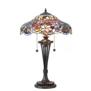 Sullivan 2 Light Medium Table Lamp Dark Bronze, Tiffany Glass, E27