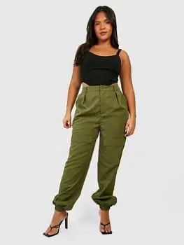 Boohoo Plus High Waisted Cargo Jogger - Khaki, Green, Size 24, Women