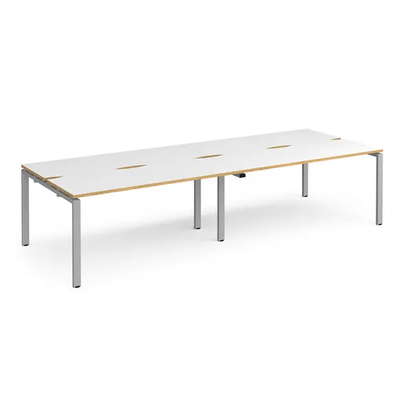 Adapt 4 Person Cluster Bench Silver Frame Office Desking - 2800mmx1200mm - White Oak