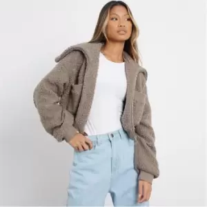 I Saw It First Borg Teddy Crop Jacket - Neutral