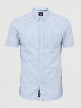 Superdry Classic Seersucker Short Sleeve Shirt, Blue, Size L, Men
