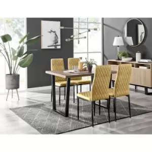 Furniturebox UK - Furniturebox Kylo Brown Wood Effect Dining Table & 4 Mustard Milan Velvet Dining Chairs With Black Legs Diamond Stitch Modern