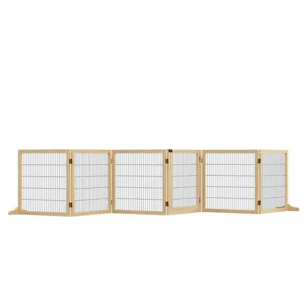 PawHut Freestanding 6 Panel Foldable Wooden Playpen/Gate