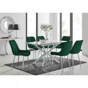 Lira 120 Extending Dining Table and 6 Green Pesaro Silver Leg Chairs - Green