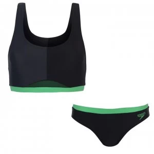 Speedo HydrActive Two Piece Swimsuit Ladies - Blk/Grey/Green