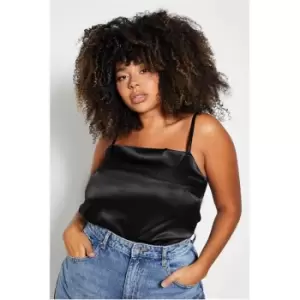 I Saw It First Plus Size Draped Neck Satin Cami Top - Black