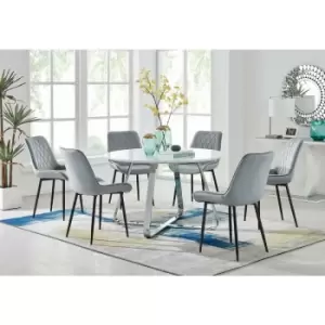 Santorini White Round Dining Table And 6 Grey Pesaro Black Leg Chairs - Elephant Grey