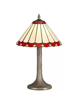 1 Light Tree Like Table Lamp E27 With 30cm Tiffany Shade, Red, Crystal, Aged Antique Brass