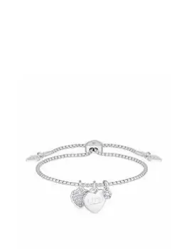 Lipsy Silver Plated Crystal Heart Charm Toggle Bracelet