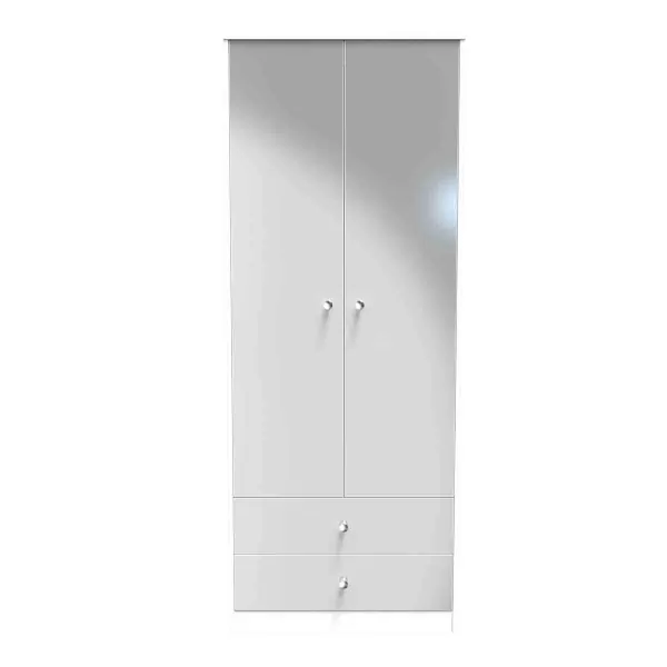 Welcome Furniture Ready Assembled Padstow 2 Door 2 Drawer Wardrobe In Uniform Grey Gloss & White