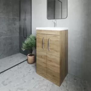 Nuie - Athena Floor Standing 2-Door Vanity Unit with Basin-3 500mm Wide - Natural Oak