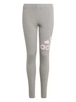 adidas Essentials Kids Girls Big Logo Tights, Light Grey, Size 9-10 Years