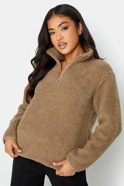 PixieGirl Petite Half Zip Teddy Fleece Brown