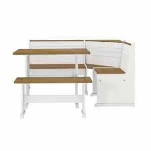 Lamont Corner Bench Set Rustic White & Rustic Honey