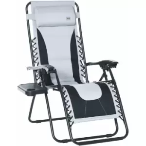 Zero Gravity Lounger Folding Recliner Chair w/ Cup Holder Padded Pillow - Light Grey - Outsunny