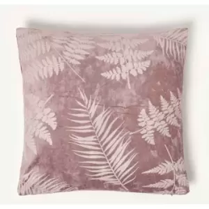 Pink Velvet Tropical Leaf Square Cushion, 45 x 45cm - Pink - Homescapes