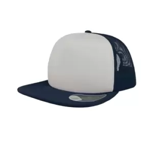 Atlantis Unisex Snap 90s Flat Visor 5 Panel Trucker Cap (One Size) (White/Navy)